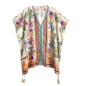 Johnny Was Oversized Floral Poncho Silk Tasseled Women’s Boho, Size Medium NWOT